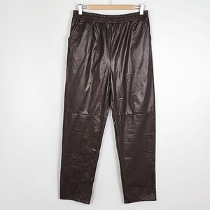 Cinnie Women's Faux Leather Pull On Pants Burgundy Brown Stretch Pockets L
